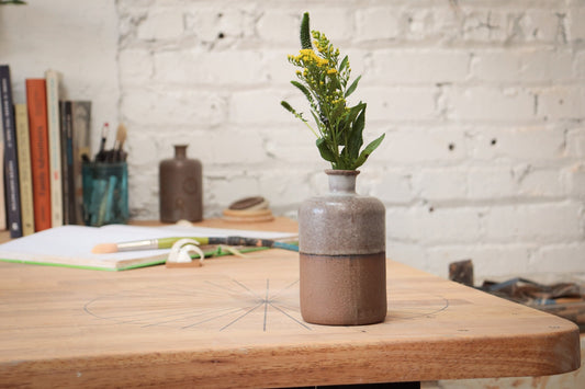 bottle, flower vase, ceramics, hand made, Long Beach, ca.